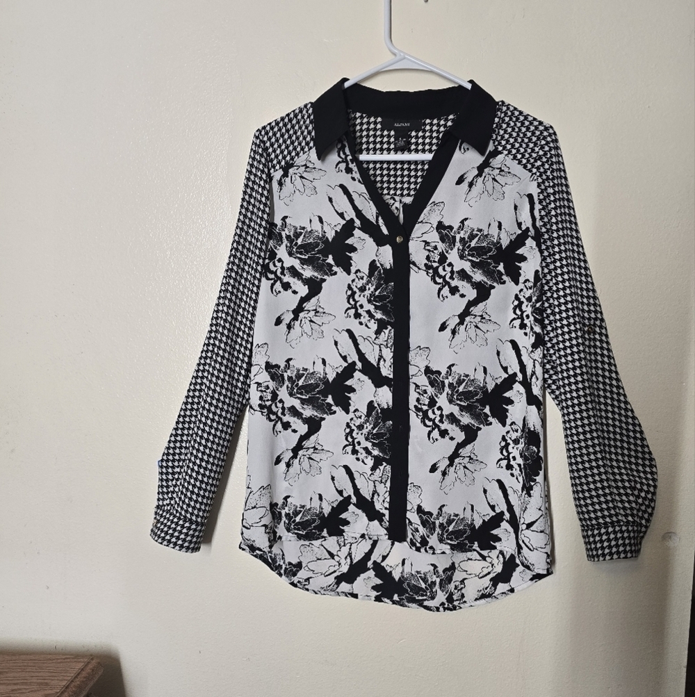 Alfani Black and White Floral Blouse